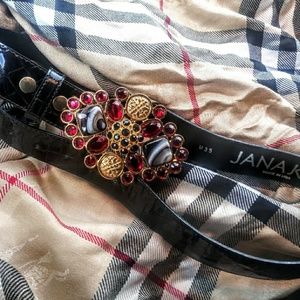 Vintage JANAKOS Black Shiny Leatherock Belt 35